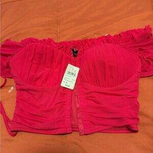 Windsor Vibrant Pink Off-Shoulder Crop Top